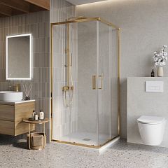 Душевой уголок BelBagno LUCE-A-2-90-C-ORO 90*90*195 профиль золото без поддона