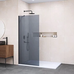 Душевая перегородка RGW Walk-in WA-110-B 100*195 стекло тонированное профиль черный матовый без поддона Душевая перегородка RGW Walk-in WA-110-B 100*195 стекло тонированное профиль черный матовый без поддона