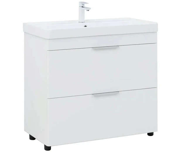 Тумба под раковину Aquanet Ирис New 90 белый глянец напольная (2 ящика, ручки дополнительно на выбор)