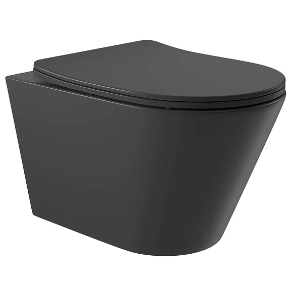 Подвесной унитаз Aqueduto Cone 36*52,5 безободковый с крышкой-сиденьем микролифт черный матовый