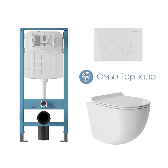 Комплект инсталляции Aqueduto Tecnica Novo с безободковым унитазом Ovo Tornado белый глянец, клавиша смыва Circulo белый глянец