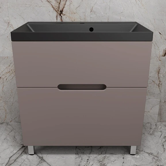 Тумба с раковиной Style Line Матис 80 напольная тауп темный (раковина Asti 80*45 антрацит)