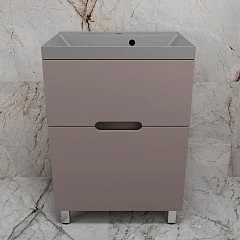 Тумба с раковиной Style Line Матис 60 напольная тауп темный (раковина Asti 60*45 серый шелк)