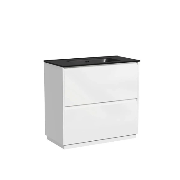 Тумба с раковиной Sancos Libra 90 напольная белый глянец (раковина Element CN7002MB черная матовая)
