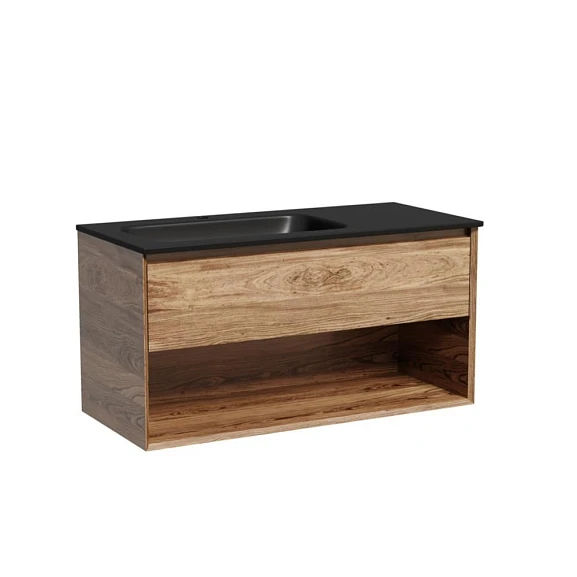 Тумба с раковиной Sancos Marmi 1.0 100 дуб чарльстон L (раковина Grace CN7014MB черная матовая)