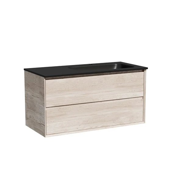 Тумба с раковиной Sancos Marmi 2.0 100 дуб галифакс натуральный R (раковина Grace CN7015MB черная матовая)