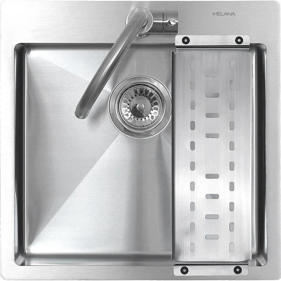Кухонная мойка Melana ProfLine 50*50 врезная квадратная сатин с коландером