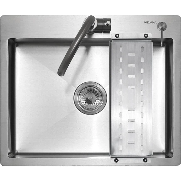 Кухонная мойка Melana ProfLine 60*50 врезная прямоугольная сатин с дозатором и коландером