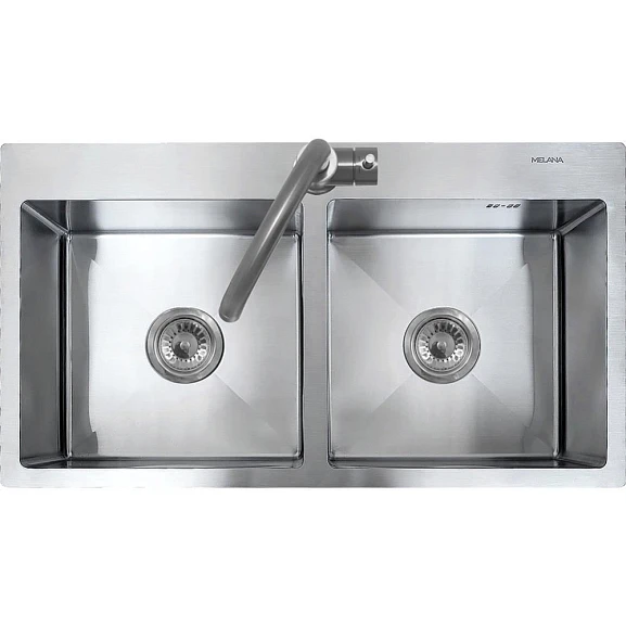 Кухонная мойка Melana ProfLine 80*45 двойная врезная прямоугольная сатин