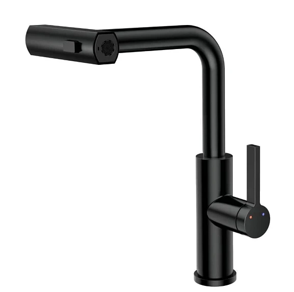 Смеситель Rush Tinos TI3732-18Black для кухни с мультифункциональным выдвижным изливом черный матовый