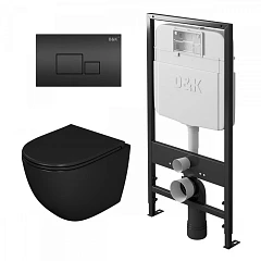 Комплект инсталляции D&K DI8055119 с черным безободковым унитазом Matrix, клавиша смыва Quadro черная