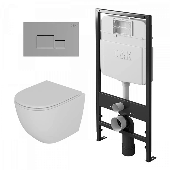 Комплект инсталляции D&K DI8055119 с безободковым унитазом Matrix, клавиша смыва Quadro хром