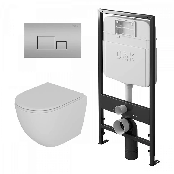 Комплект инсталляции D&K DI8055119 с безободковым унитазом Matrix, клавиша смыва Quadro матовый хром