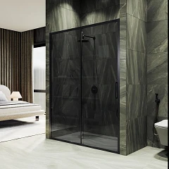 Душевая дверь в нишу MaybahGlass 120*195 профиль черный матовый стекло графит без поддона