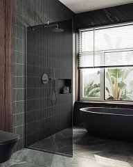 Душевая перегородка MaybahGlass 89*195 профиль матовый хром стекло графит без поддона