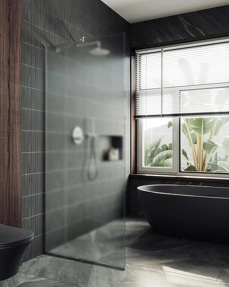 Душевая перегородка MaybahGlass 89*195 профиль матовый хром стекло сатин без поддона