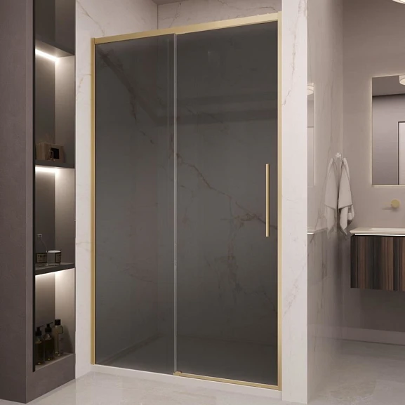 Душевая дверь в нишу Vincea Stella 120*200 стекло тонированное профиль брашированное золото без поддона