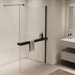 Душевая перегородка Vincea Walk-In 100*200 с полкой профиль черный матовый без поддона