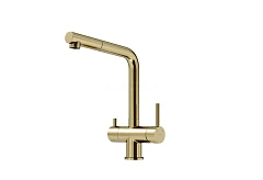Смеситель Sancos Spin SC4015BG для кухни с функцией подключения фильтра выдвижной излив брашированное золото