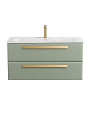Тумба с раковиной Cezares Эко-Кер-Н/Eco-Cer-N 100 светло-зеленая матовая (раковина CZR-8073-100, ручки сатиновое золото)