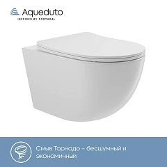 Подвесной унитаз Aqueduto Ovo 36*52,5 безободковый Tornado с крышкой-сиденьем микролифт белый глянцевый
