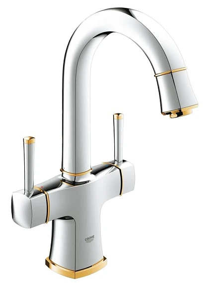 Смеситель Grohe Grandera 21107IG0 для раковины с донным клапаном хром/золото