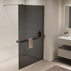 Душевая перегородка Vincea Walk-In 90*200 с полкой стекло тонированное профиль вороненая сталь без поддона