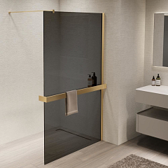 Душевая перегородка Vincea Walk-In 120*200 с полкой стекло тонированное профиль золото матовое без поддона